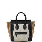 セリーヌ ラゲージ ミニショッパー ハンドバッグ ベージュ カーキ ブラック キャンバス スウェード レザー レディース CELINE 【中古】